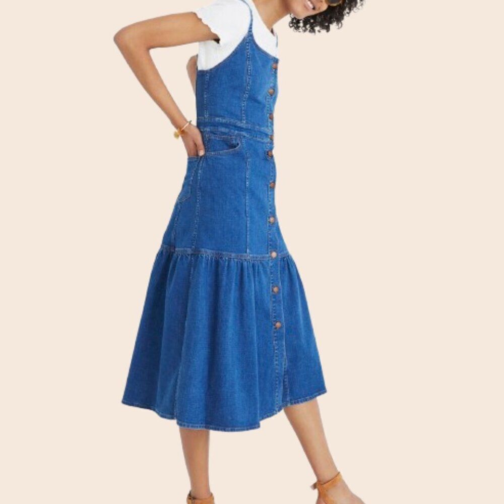 Madewell Denim Bayview Tiered Midi Dress Size 2 - Picture 2 of 16
